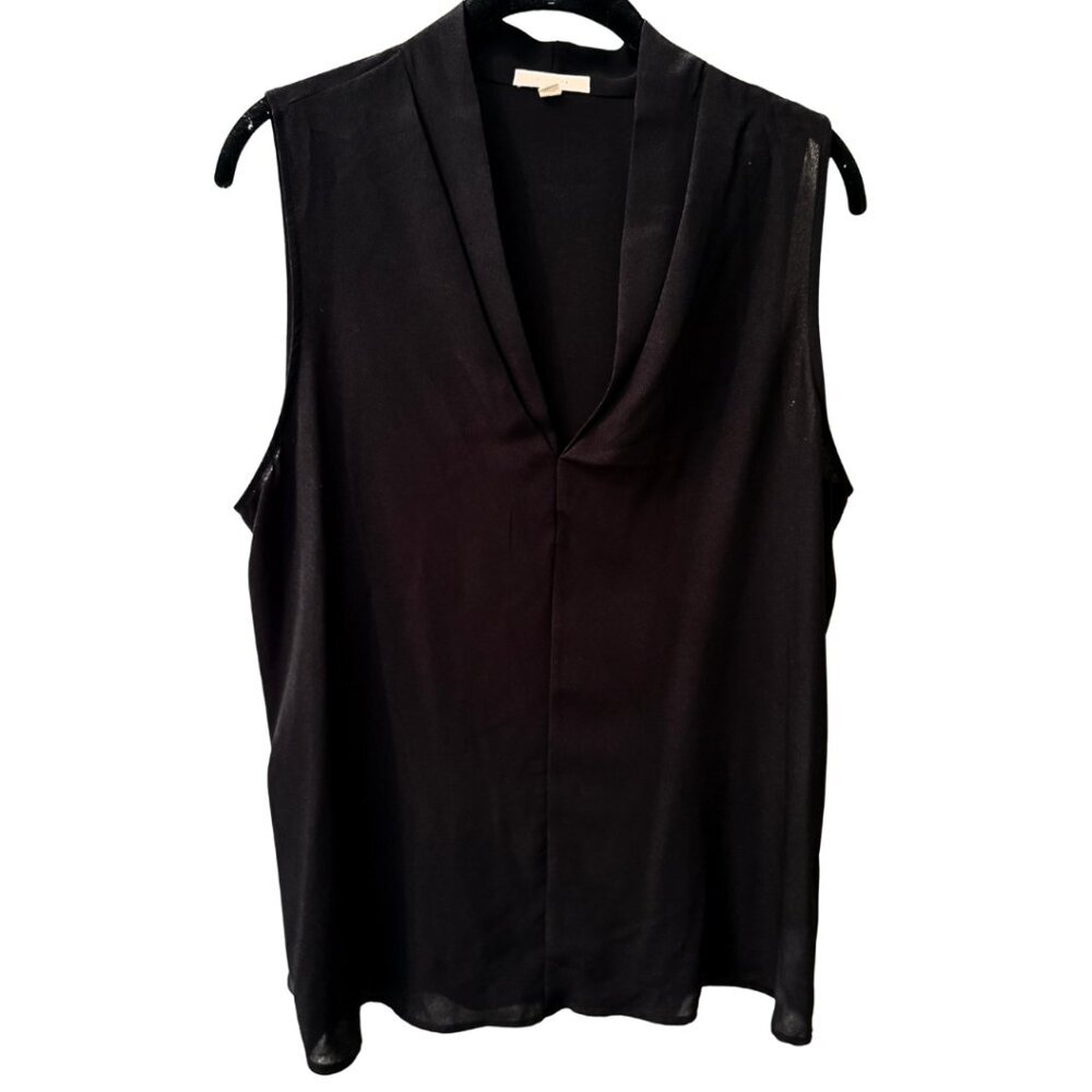 Pleione, Pleated Vneck, Sleeveless, Black, L